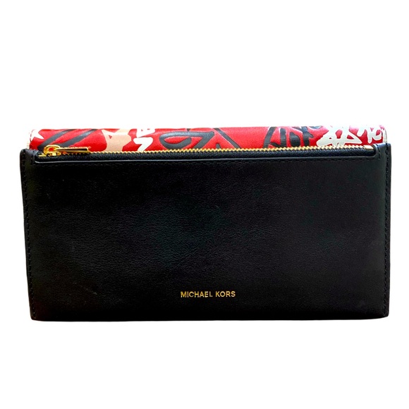 MICHAEL KORS QIXI CECE LEATHER GRAFFITI BRIGHT RED MULTI LARGE WALLET - NWOT - Picture 2 of 8